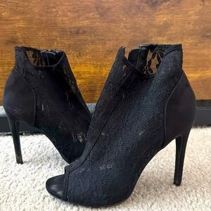 Black Open Toe, Lace Heels